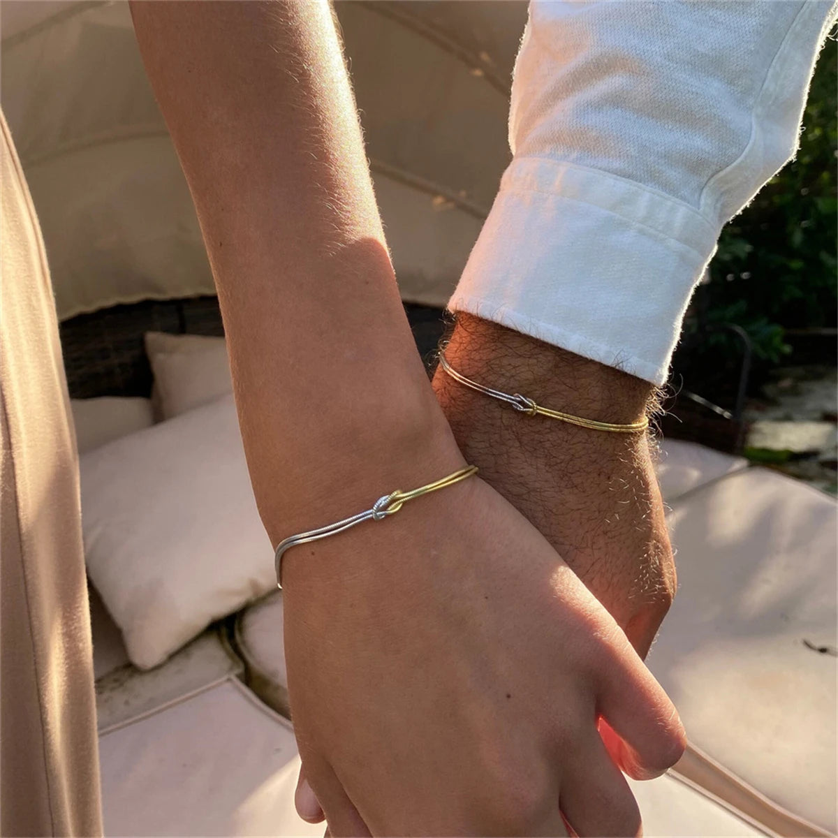 Stainless Steel Valentine'S Day Knot Snake Chain Handmade Knot Bracelet Plated with True Gold Color Preserving Jewelry
